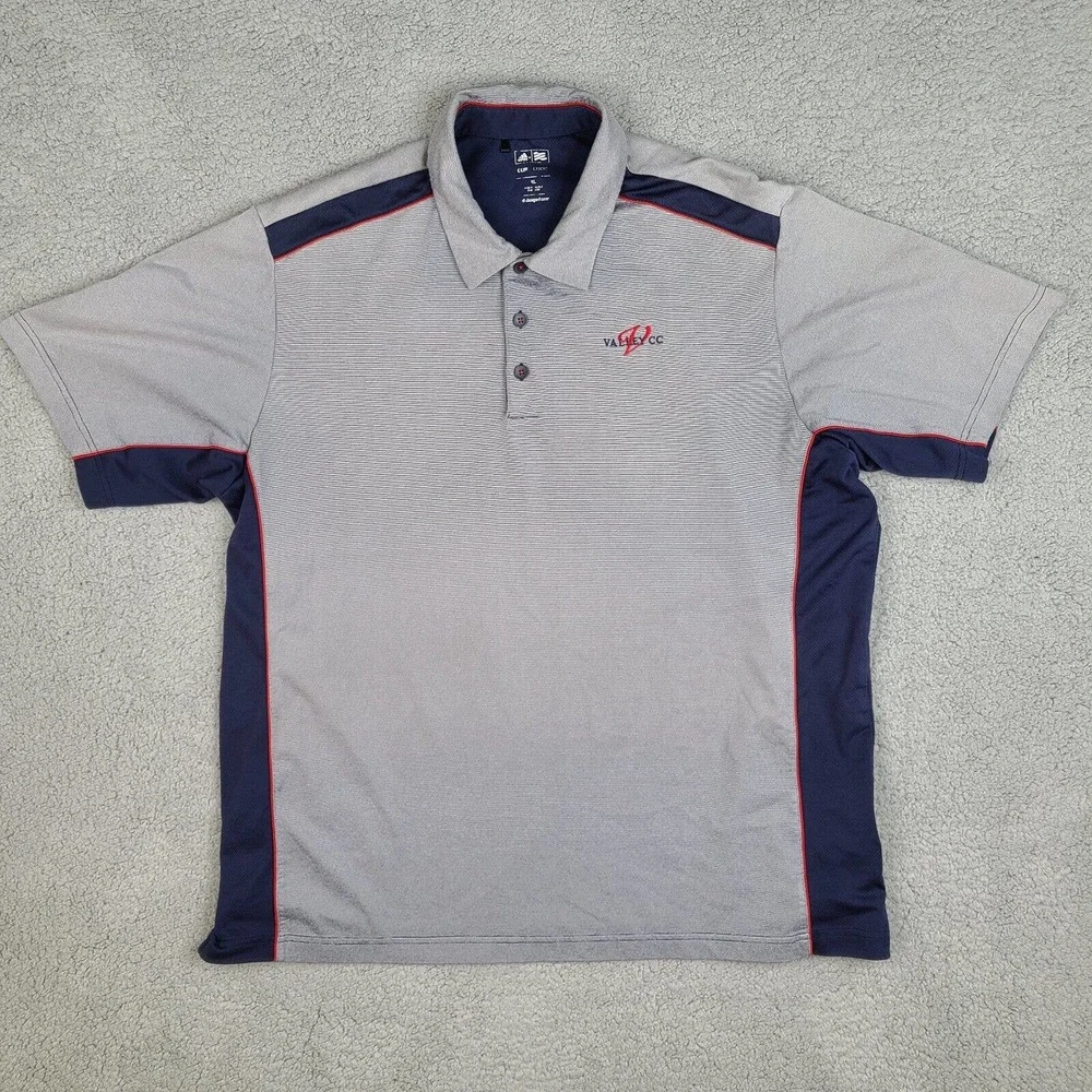 Adidas Polo Shirt Mens XL Gray Golf Climacool Short Sleeve Logo Stretch Striped‎